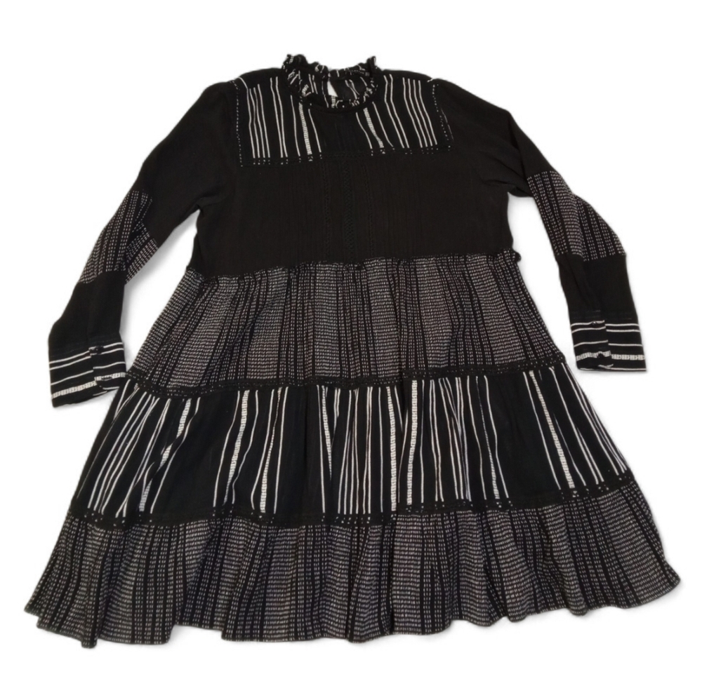 Zara Women Black White Tiered Swing Dress Long Sleeve Babydoll Size XXL - Picture 7 of 9
